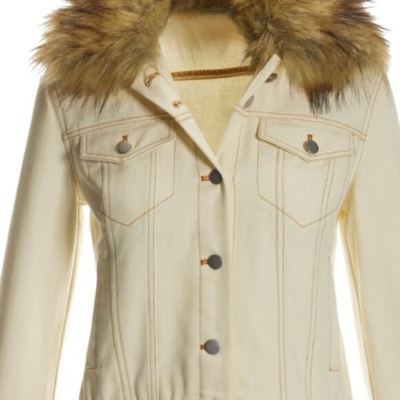NWT Boston Proper Faux Fur Trim Denim Jacket - Size M - Picture 5 of 6